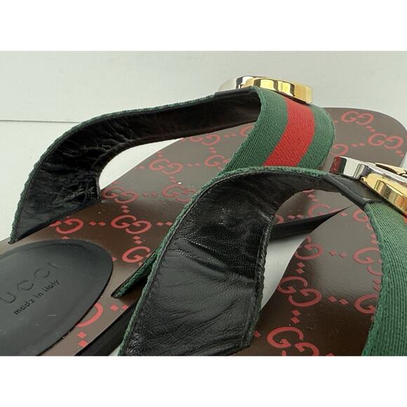 Gucci Kika GG Stripe Leather Flip Flop Thong Slip-On Sandals - Picture 7 of 8